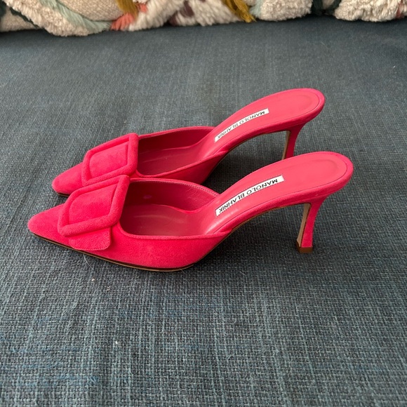 Manolo Blahnik Hot Pink Maysale 70mm Mule - Picture 10 of 14